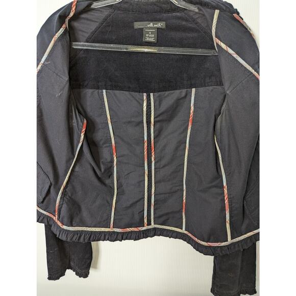 Vintage 90's Willi Smith Black Corduroy Cropped  Blazer Ruffle Trim Size 6 - Picture 5 of 10